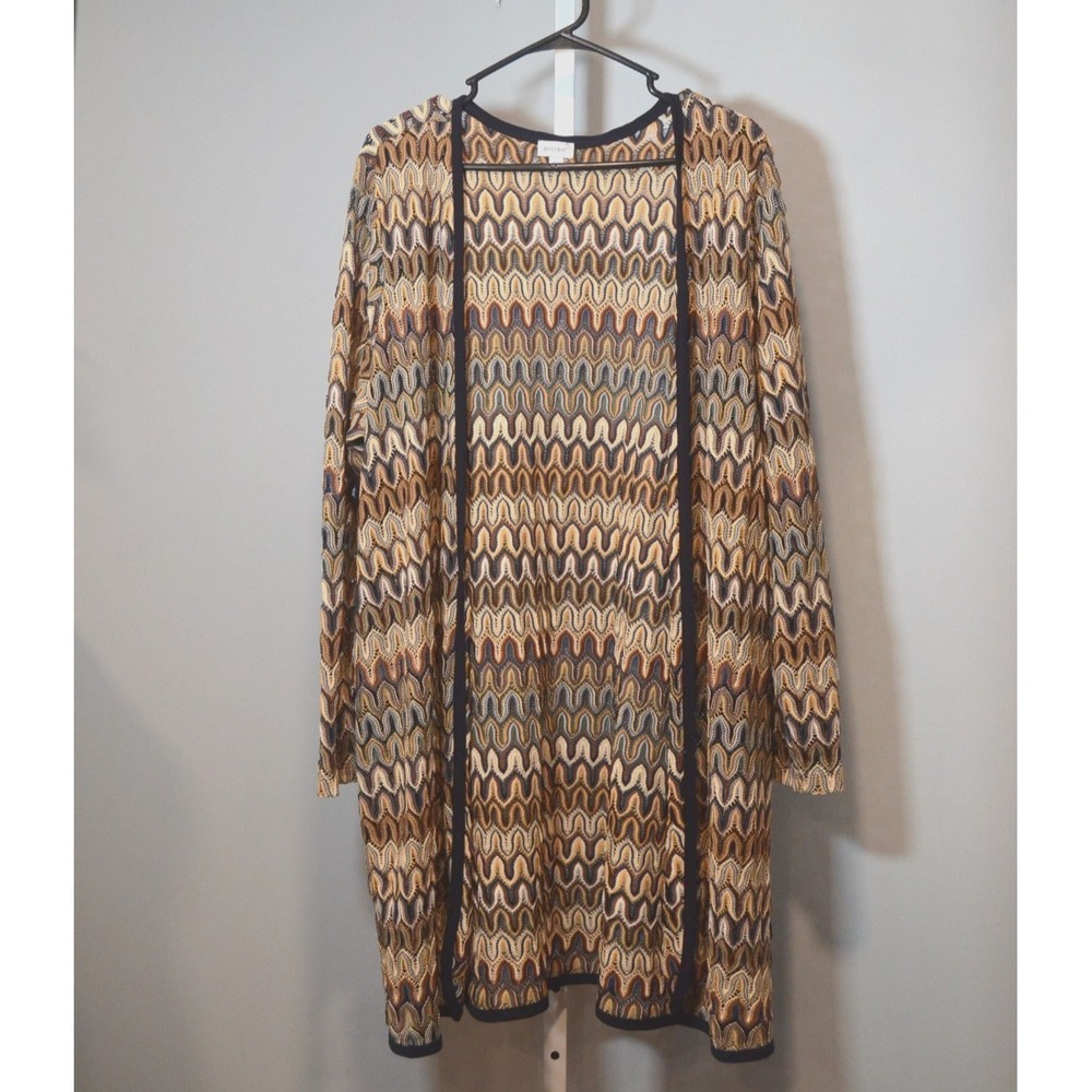 Avenue Crocheted Earth-tone Open Cardigan/Duster Raglan Sleeves Boho Size 22/24